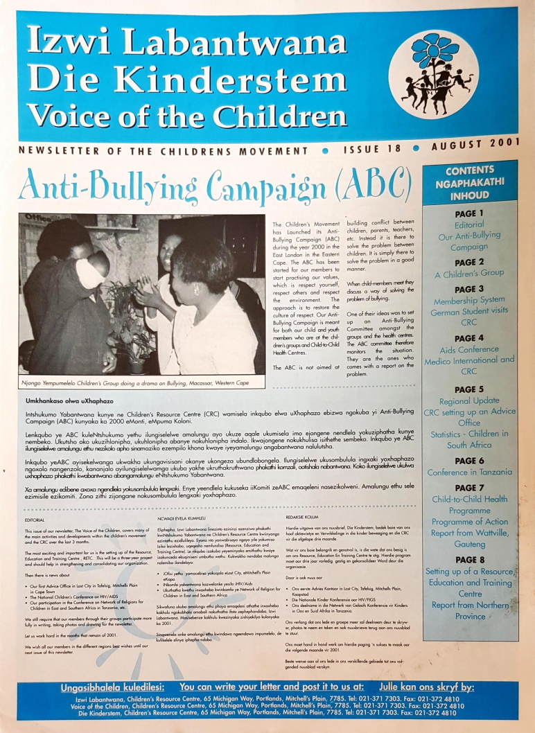 Cover of Voice of the Children, August 2001.