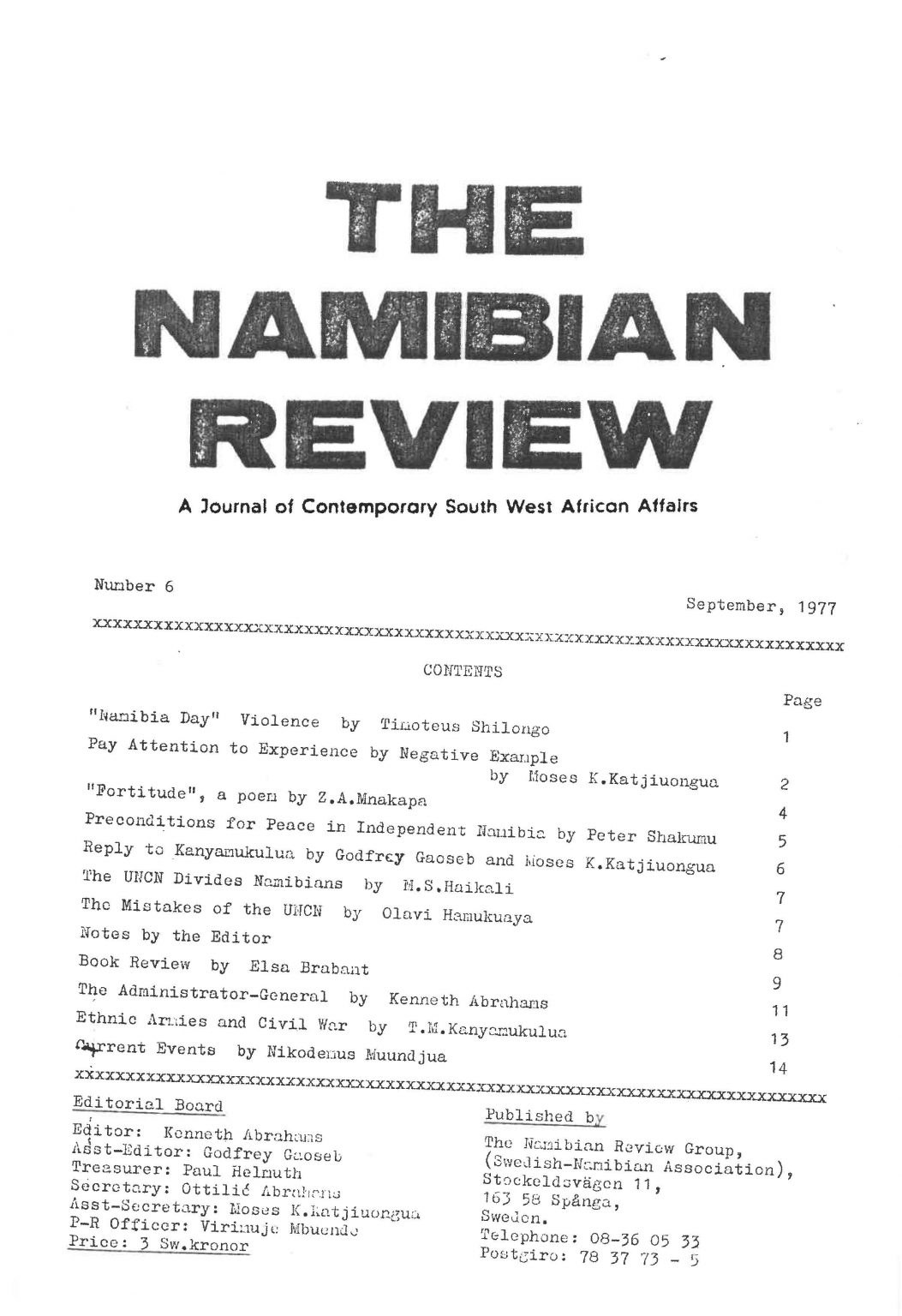 Cover of The Namibian Review. no. 6