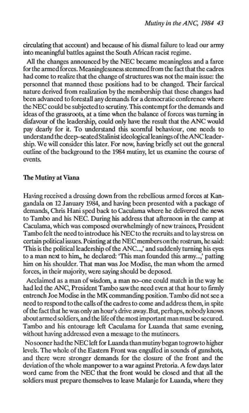 Article from Searchlight South Africa July 1990 edition on the 1984 mutiny in Umkhonto we Sizwe continued