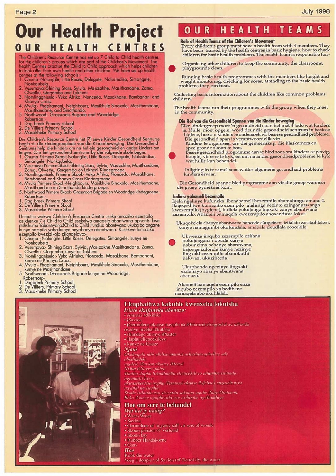 Page two of Voice of the Children, Special Health Edition, July 1998.